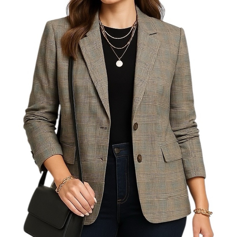 Chelsea28 Plaid Blazer Women’s XL Two-Button Classic Check Jacket